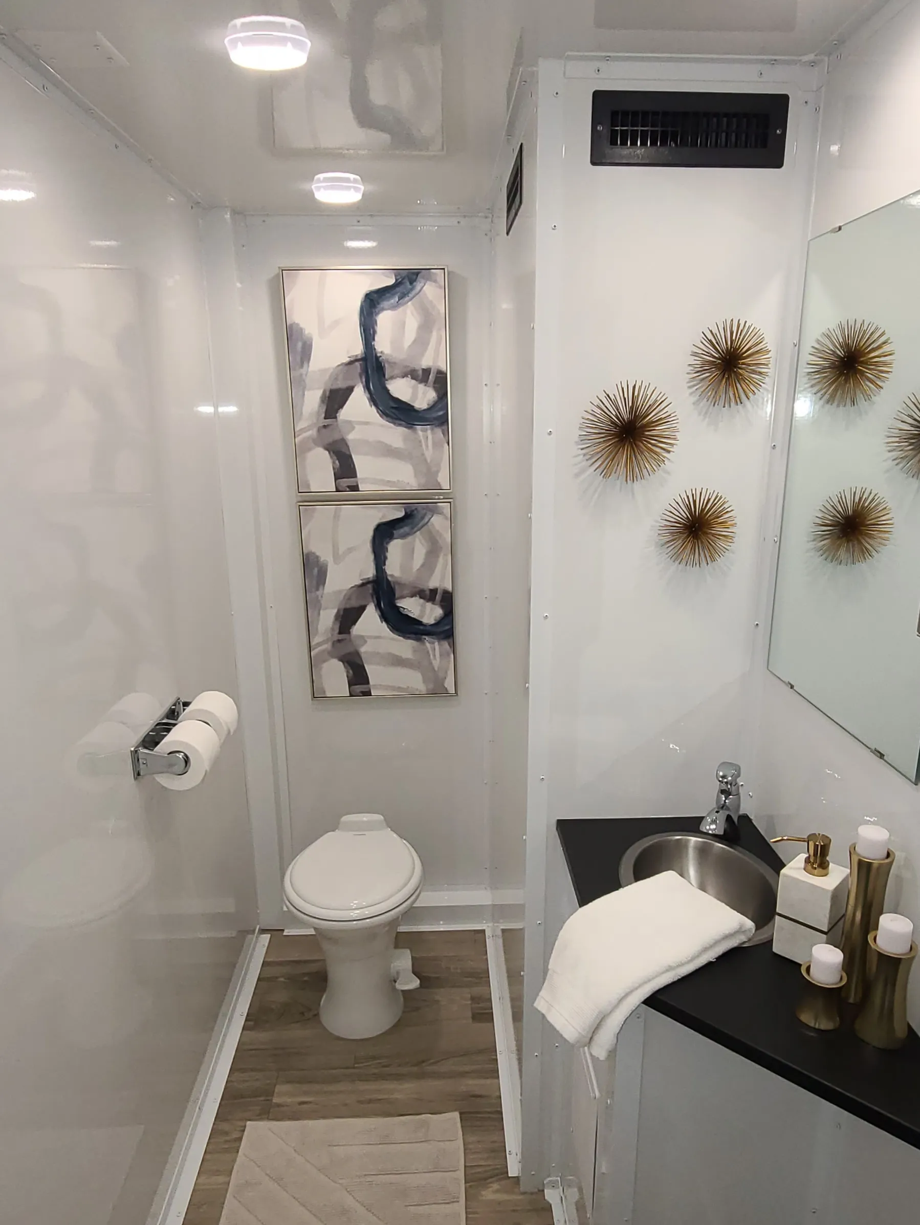 Interior of restroom trailer