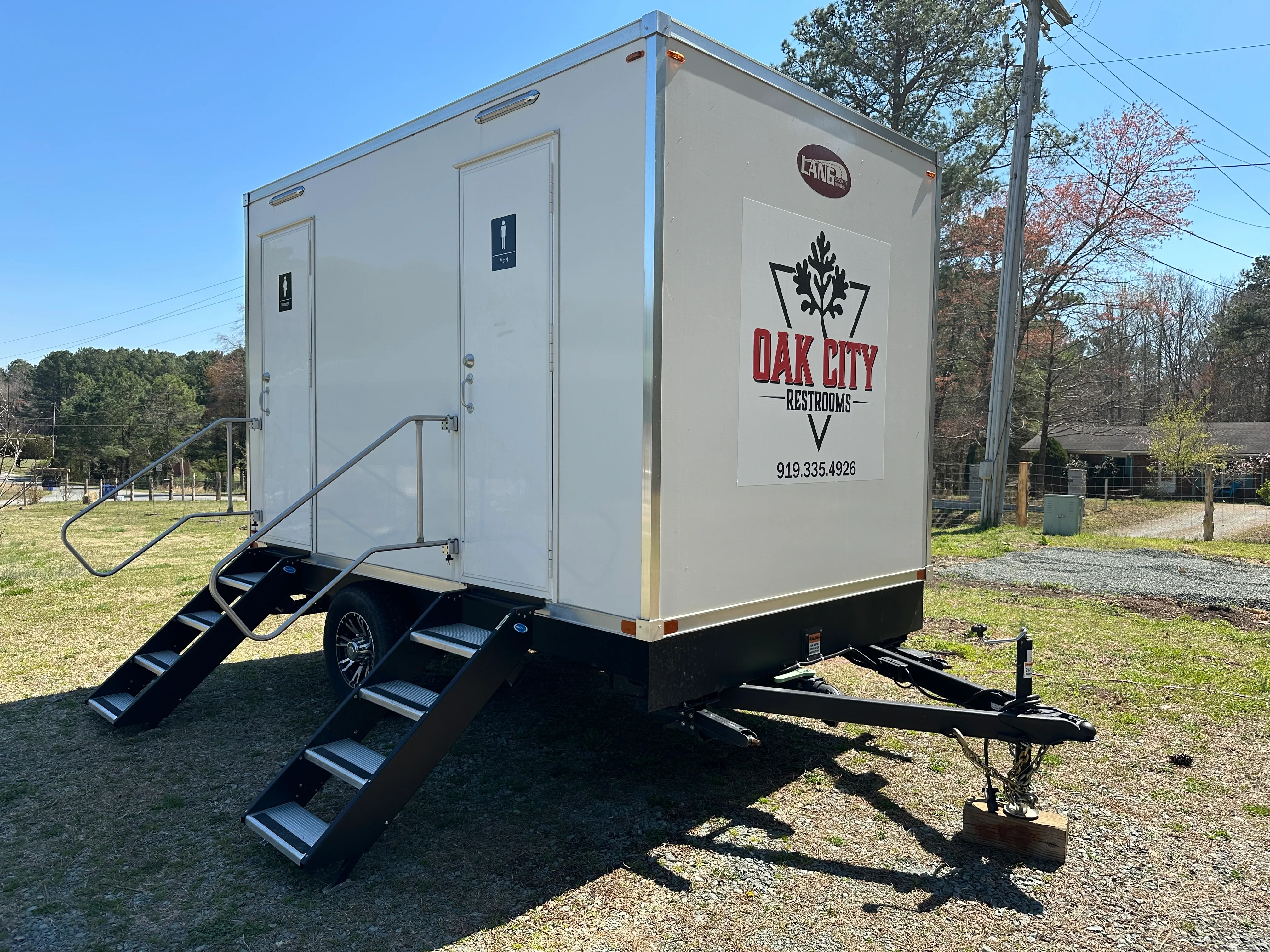 Restroom trailer set up for rental in Carrboro