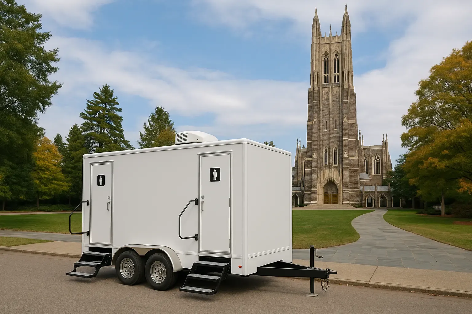 Restroom trailer parked near Duke University