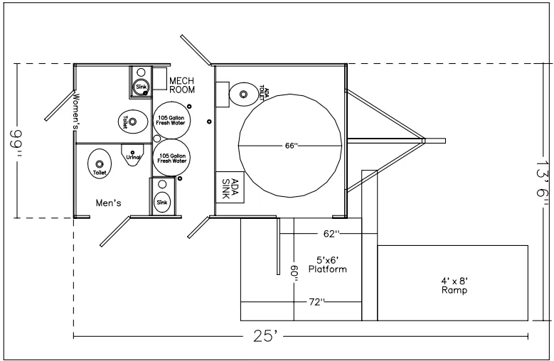 ADA accessible 3 station trailer floor plan layout