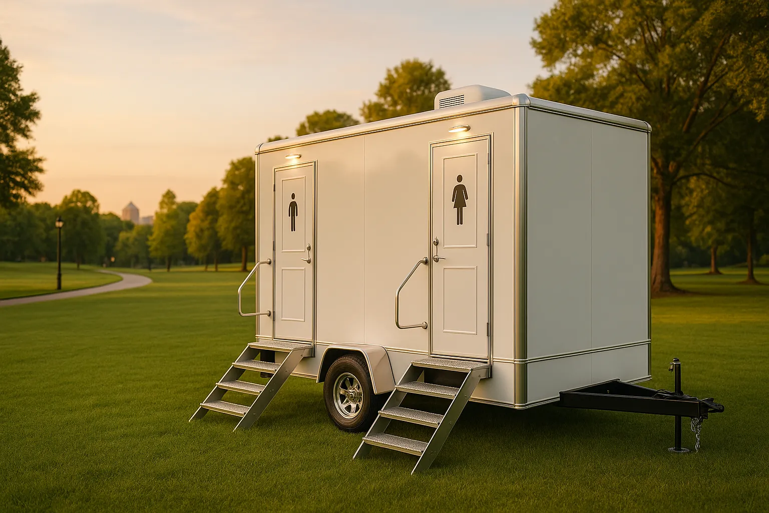 Luxury restroom trailer set up near downtown Greensboro