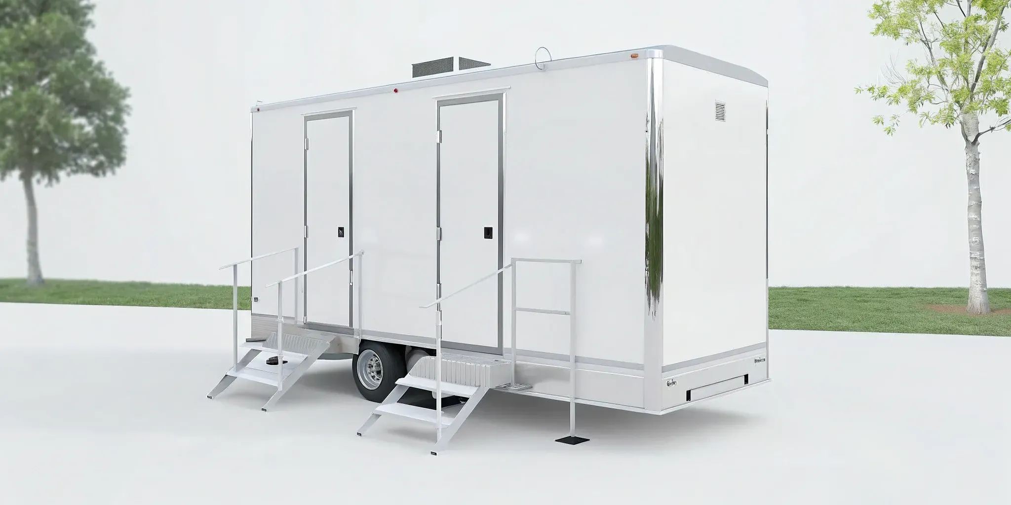 A portable restroom trailer and how much water it uses for an event.