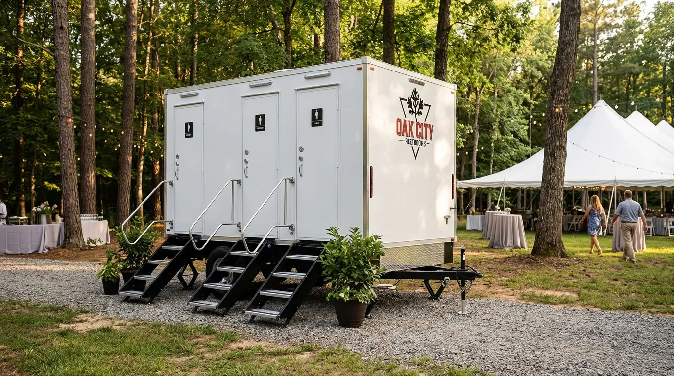 Luxury restroom trailer rental set up in Sanford, North Carolina