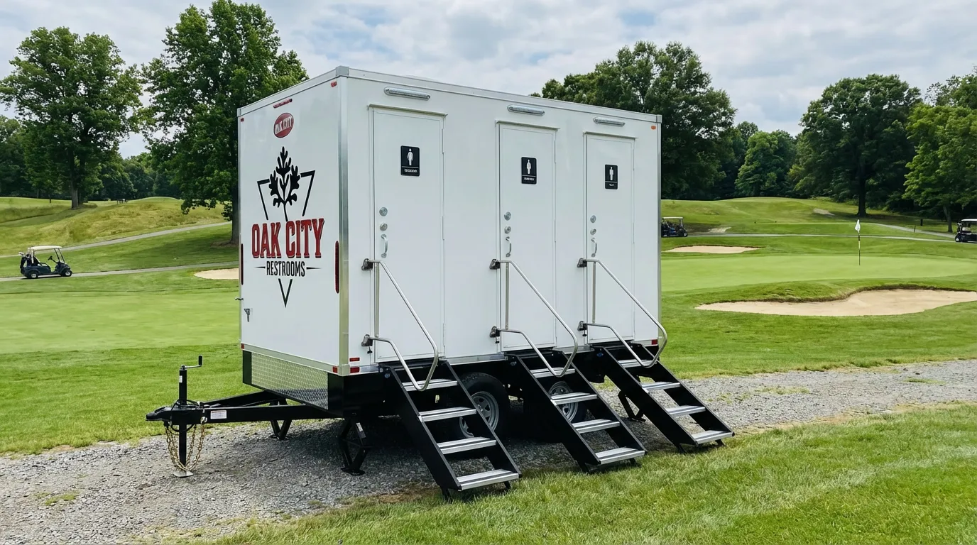 Luxury restroom trailer rental set up in Southern Pines, North Carolina